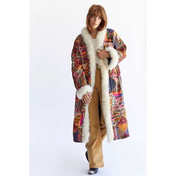 Free People Caravan Patchwork Shearling Trim Coat